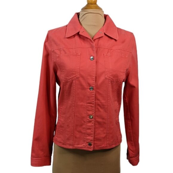 JONES NEW YORK COUNTRY Cotton Button Front Denim Jacket Coral Size Small - Picture 16 of 16